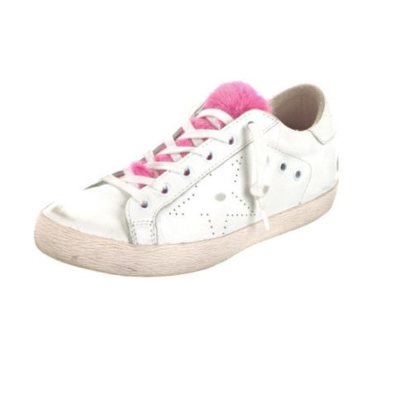 Golden Goose  Superstar White Leather Low Top Sneakers Pink Fur Detailing sz 39 - Picture 2 of 5